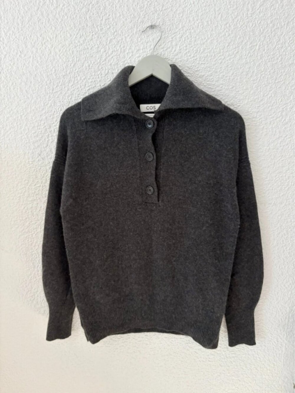 COS 100% Cashmere Button Polo Sweater Grey Women's Size XS